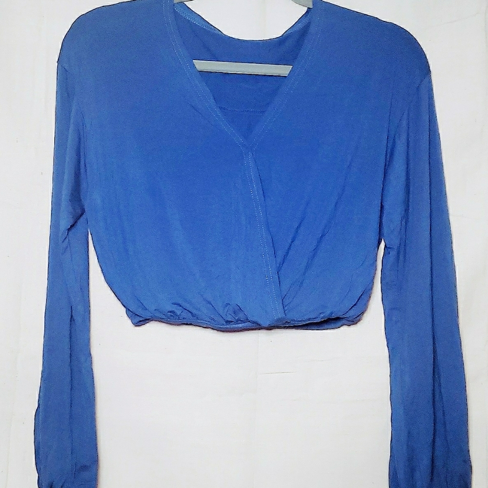 Cornflower blue open midriff blouse